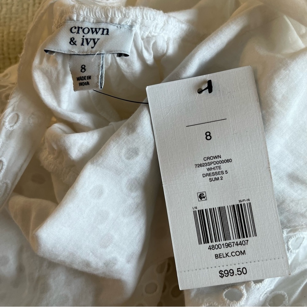 White eyelet sleeveless tiered midi dress, lined, cotton, beach dress, 8 - Picture 10 of 11